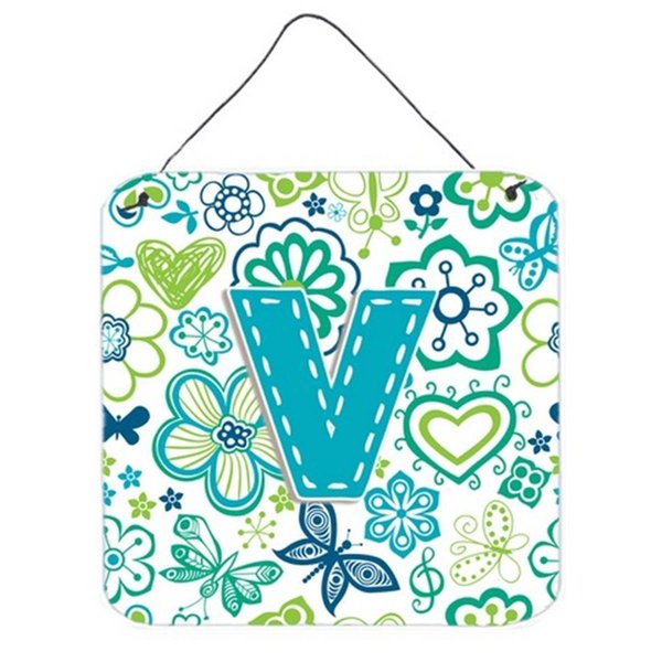 Micasa Letter V Flowers And Butterflies Teal Blue Wall and Door Hanging Prints MI754652